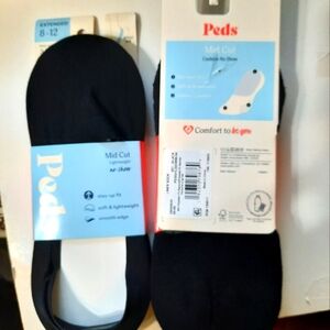NWT Black Mid Cut No Show Socks PEDS 8-12